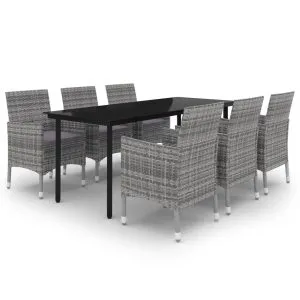 Set mobilier de grădină cu perne, 7 piese, poliratan și sticlă