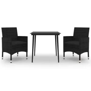 Set mobilier de grădină cu perne, 3 buc, poliratan și sticlă