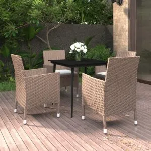 Set mobilier de grădină cu perne, 5 piese, poliratan și sticlă