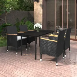 Set mobilier de grădină cu perne 5 piese poliratan & sticlă