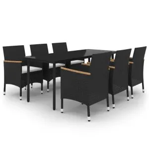 Set mobilier de grădină cu perne, 7 piese, poliratan și sticlă