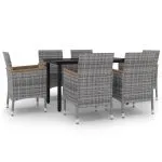 Set mobilier de grădină cu perne, 7 piese, poliratan și sticlă