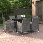 Set mobilier de grădină cu perne, 7 piese, poliratan și sticlă