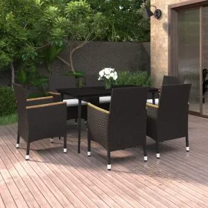 Set mobilier de grădină cu perne, 7 piese, poliratan și sticlă