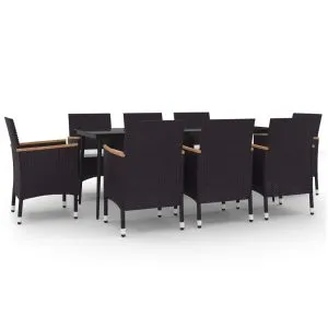 Set mobilier de grădină cu perne, 9 piese, poliratan și sticlă