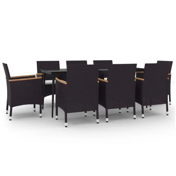 Set mobilier de grădină cu perne, 9 piese, poliratan și sticlă
