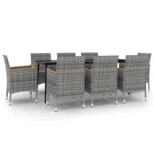 Set mobilier de grădină cu perne, 9 piese, poliratan și sticlă