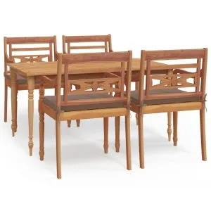 Set mobilier de grădină cu perne, 5 piese, lemn masiv de tec