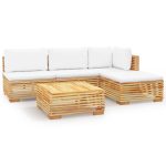 Set mobilier grădină cu perne, 5 piese, lemn masiv de tec