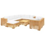 Set mobilier grădină cu perne, 10 piese, lemn masiv de tec