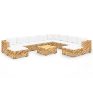 Set mobilier grădină cu perne, 11 piese, lemn masiv de tec