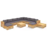 Set mobilier grădină cu perne, 12 piese, lemn masiv de tec