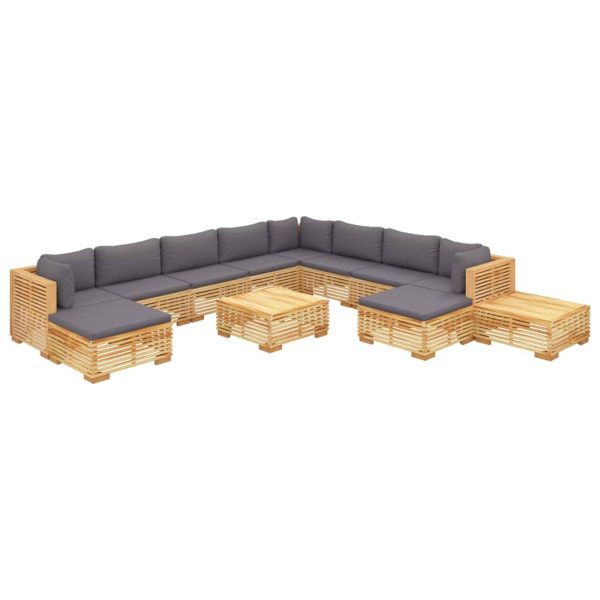 Set mobilier grădină cu perne, 12 piese, lemn masiv de tec