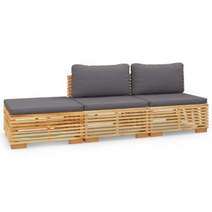 Set mobilier grădină cu perne, 3 piese, lemn masiv de tec