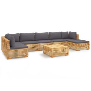 Set mobilier grădină cu perne, 8 piese, lemn masiv de tec