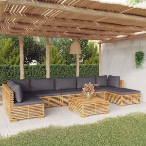 Set mobilier grădină cu perne, 8 piese, lemn masiv de tec