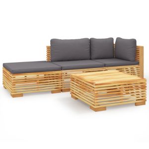 Set mobilier grădină cu perne, 4 piese, lemn masiv de tec