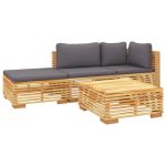 Set mobilier grădină cu perne, 4 piese, lemn masiv de tec