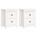 Noptiere, 2 buc., alb, 50x35x61,5 cm, lemn masiv de pin