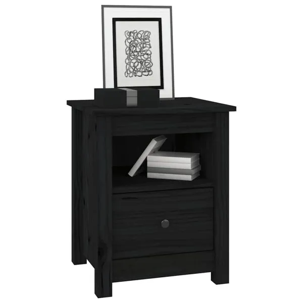 Noptiere, 2 buc., negru, 40x35x49 cm, lemn masiv de pin