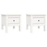 Mese laterale, 2 buc., alb, 40x40x39 cm, lemn masiv de pin