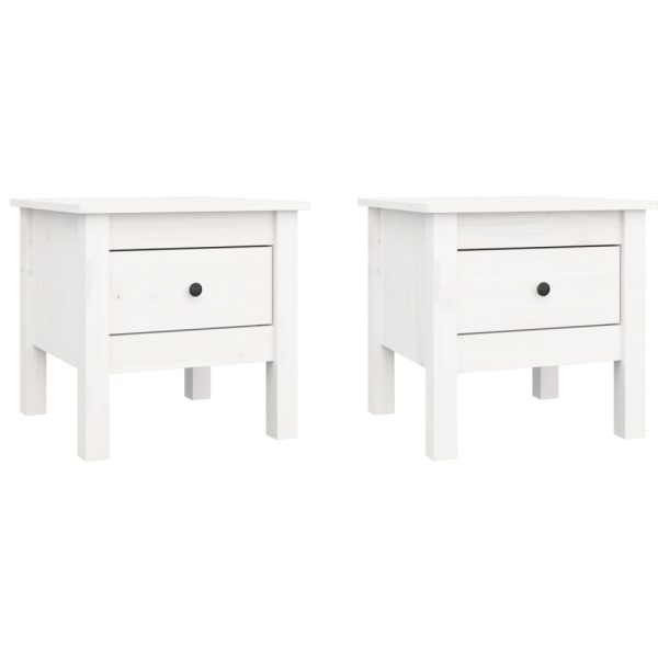 Mese laterale, 2 buc., alb, 40x40x39 cm, lemn masiv de pin