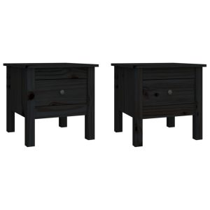Mese laterale, 2 buc., negru, 40x40x39 cm, lemn masiv de pin