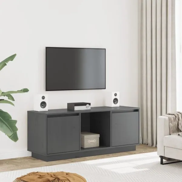 Comodă TV, gri, 110,5x35x44 cm, lemn masiv de pin