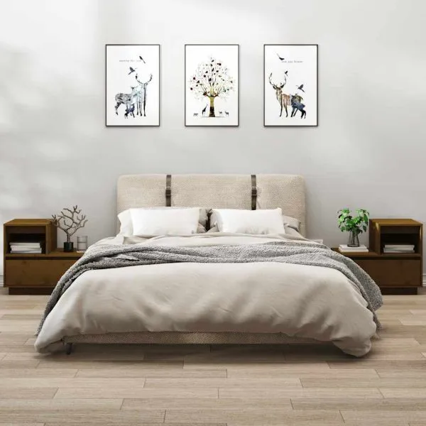 Noptiere, 2 buc, maro miere, 60x34x51 cm, lemn masiv de pin