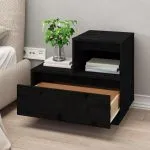 Noptiere, 2 buc, negru, 60x34x51 cm, lemn masiv de pin