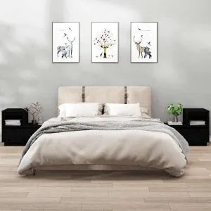 Noptiere, 2 buc, negru, 60x34x51 cm, lemn masiv de pin