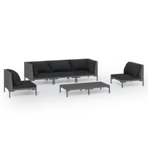 Set de mobilier de grădină & perne 6 piese gri închis poliratan