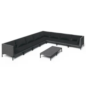 Set mobilier de grădină cu perne 9 piese gri închis poliratan