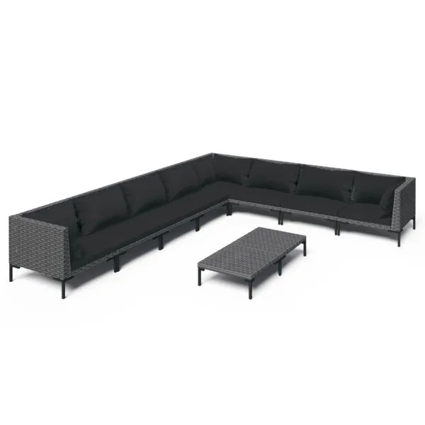 Set mobilier de grădină cu perne 9 piese gri închis poliratan