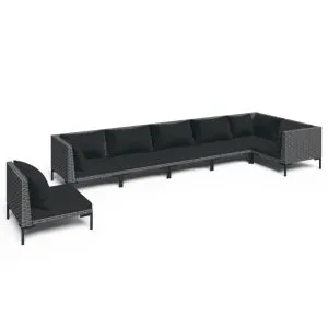Set mobilier de grădină cu perne,7 piese, gri închis, poliratan