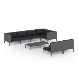 Set mobilier de grădină cu perne, 8 piese, gri închis poliratan