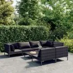 Set mobilier de grădină cu perne, 8 piese, gri închis poliratan