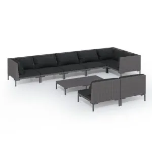 Set mobilier de grădină cu perne 9 piese gri închis poliratan