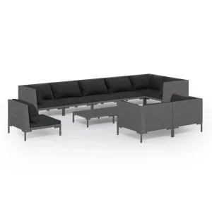Set mobilier de grădină cu perne, 10 piese gri închis poliratan