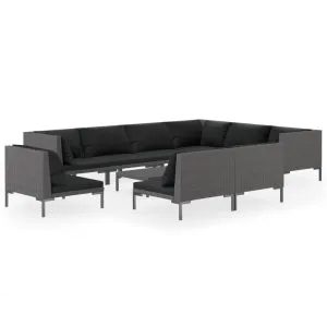 Set mobilier de grădină cu perne,10 piese,gri închis, poliratan