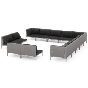 Set mobilier de grădină cu perne 13 piese gri închis poliratan