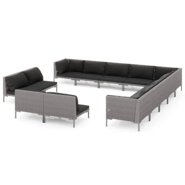 Set mobilier de grădină cu perne 13 piese gri închis poliratan