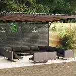 Set mobilier de grădină cu perne 13 piese gri închis poliratan