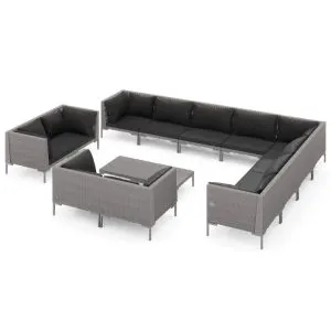 Set mobilier de grădină cu perne,13 piese,gri închis, poliratan