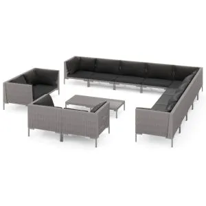 Set mobilier de grădină cu perne 14 piese gri închis poliratan