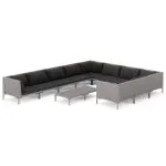 Set mobilier de grădină cu perne,11 piese,gri închis, poliratan