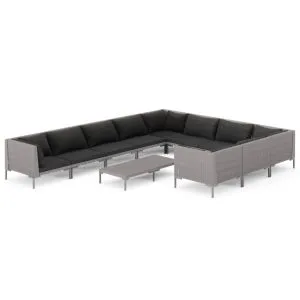 Set mobilier de grădină cu perne,11 piese,gri închis, poliratan