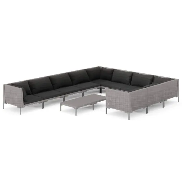 Set mobilier de grădină cu perne,11 piese,gri închis, poliratan