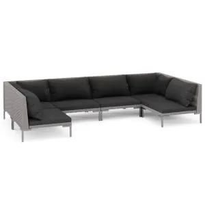 Set de mobilier de grădină & perne 6 piese gri închis poliratan