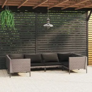Set de mobilier de grădină & perne 6 piese gri închis poliratan